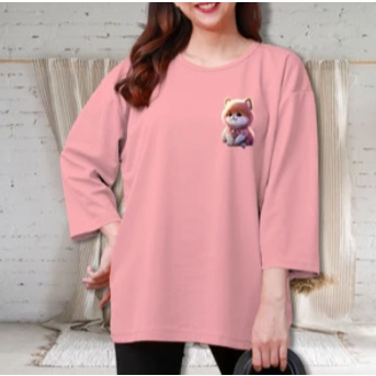 COKLAT Baju Kaos Oblong Atasan Polos Wanita Lengan 3/4 kekinian