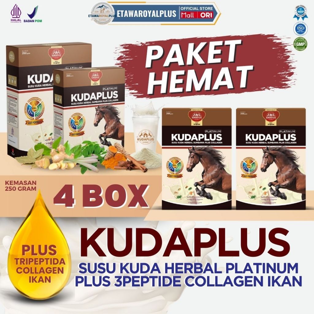 

Susu Kuda Liar 100% Asli Sumbawa Kudaplus Collagen Membantu Mengatasi Asam Urat dan Rematik Paket 4 Box