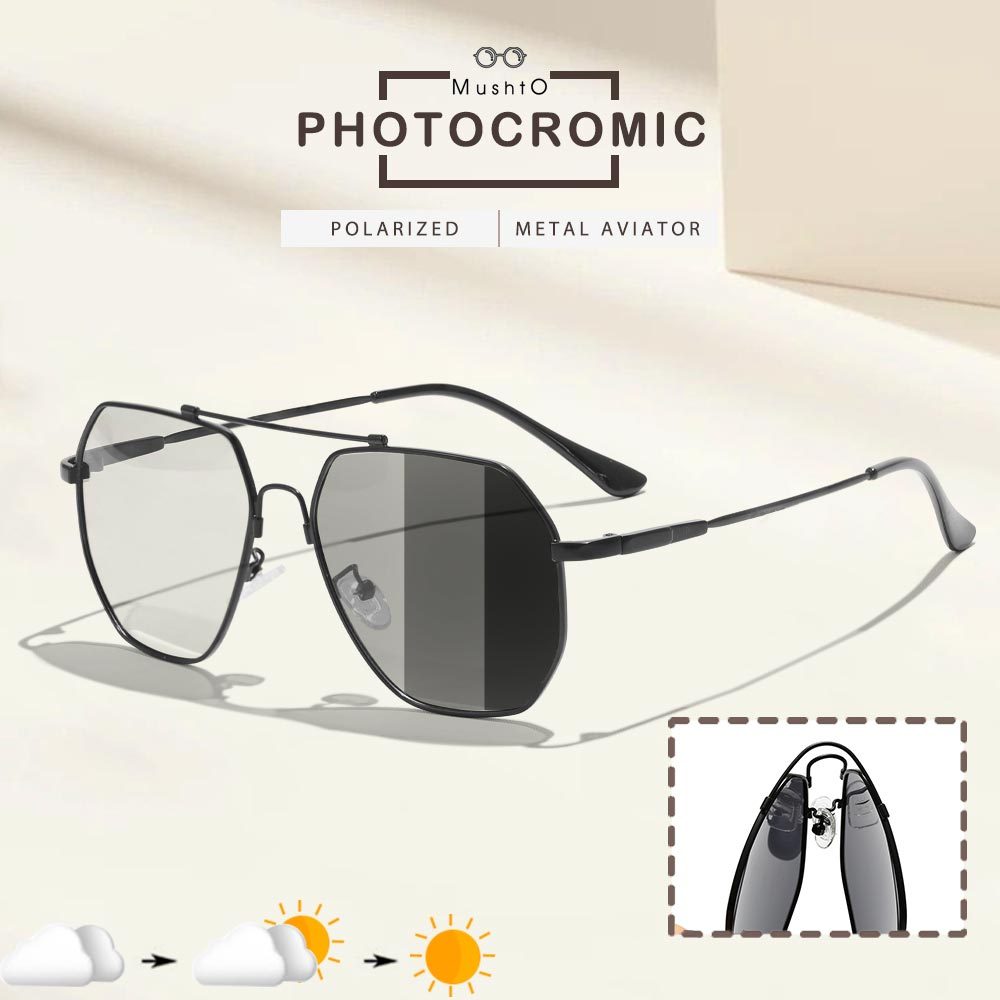 Mushto Kacamata Lensa Polarized Photocromic Bahan Metal Fleksibel Frame Design Aviatot Elegant Style