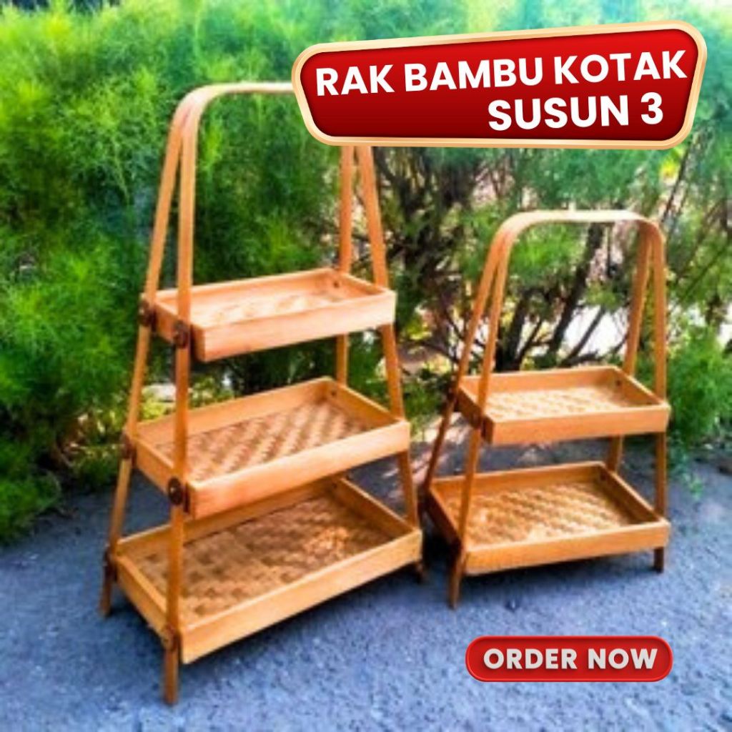KERAJINAN BAMBU - Rak Bawang Kotak 3 susun / Rak Dapur Bambu 3 Susun / Rak Bumbu Dapur Bambu 3 susun