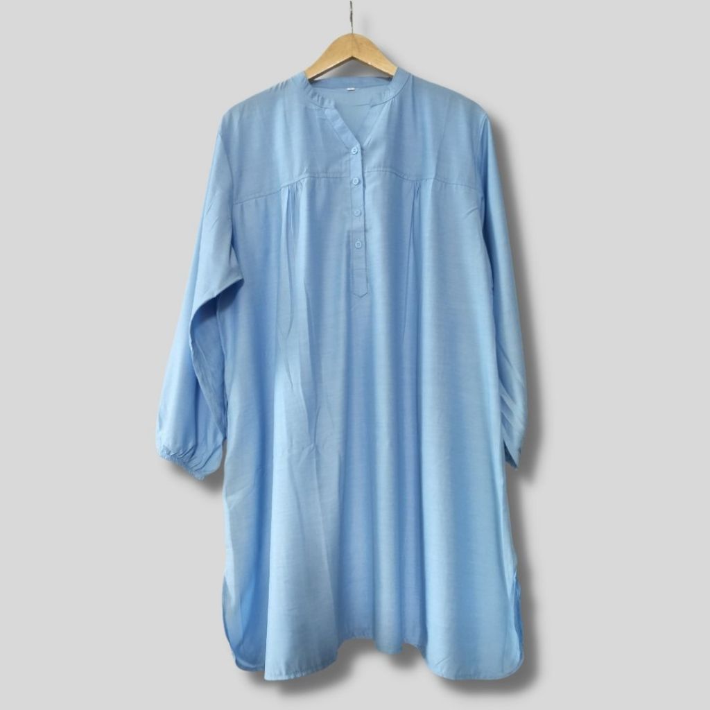 Tunik polos viscose atasan wanita jumbo bigsize oversized katun premium biru elektrik soft blue
