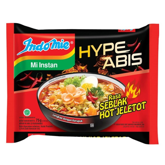 

INDOMIE MI INSTAN HYPE SEBLAK HOT JELETOT PCK 75g
