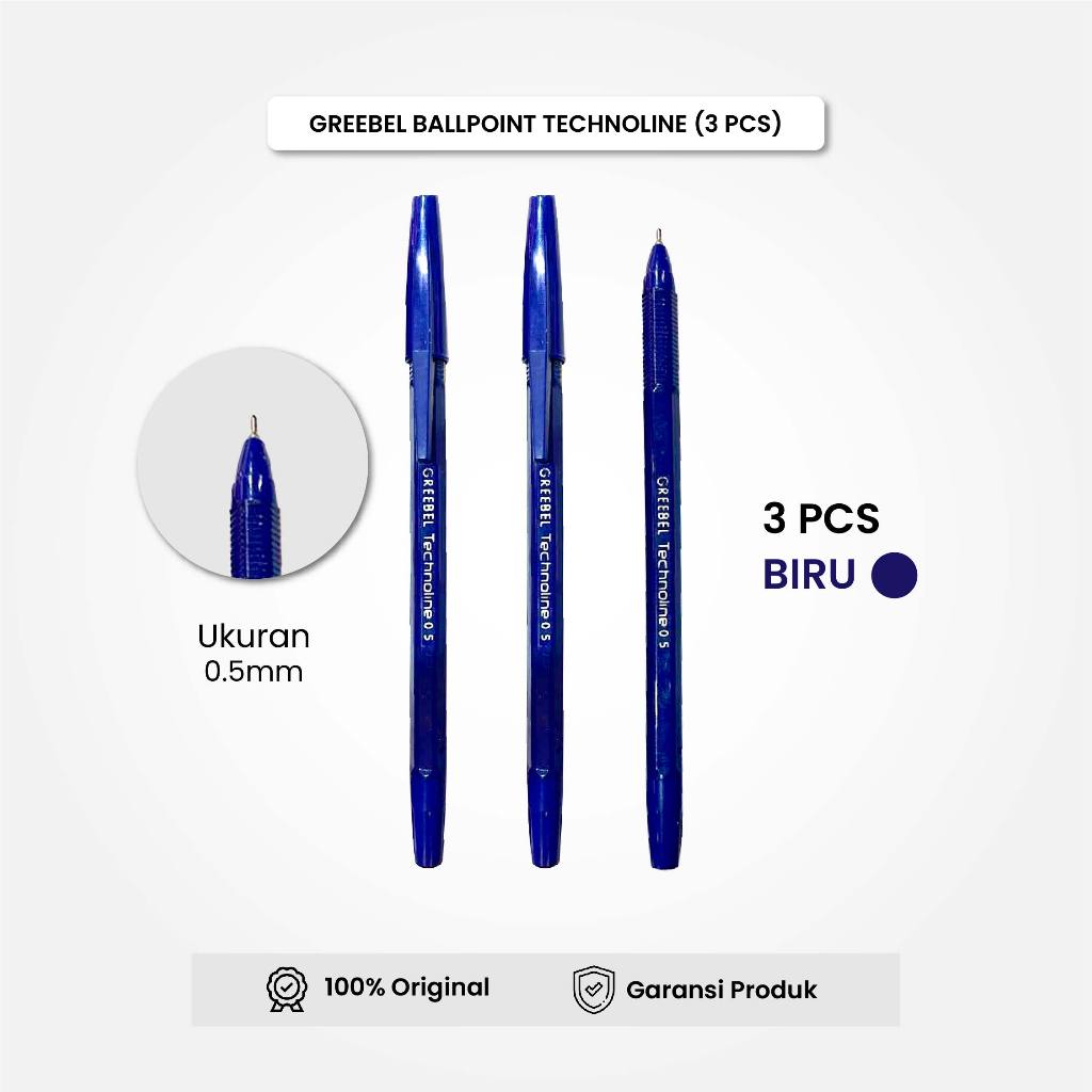 

Bolpen Pulpen GREEBEL / Technoline Tinta Biru 0.5 (3PCS/SET) Ballpen Ballpoint Pena Gel