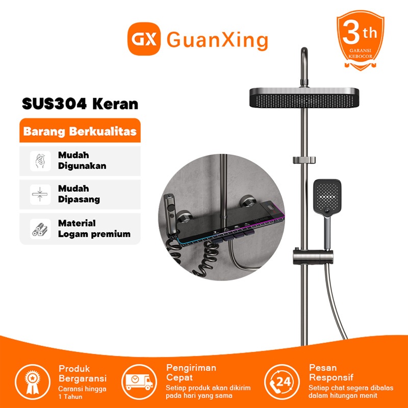GuanXing SUS304 Shower Kamar Mandi Satu Set + Keran Shower + Set Shower Bathtub Stainless Steel - Se