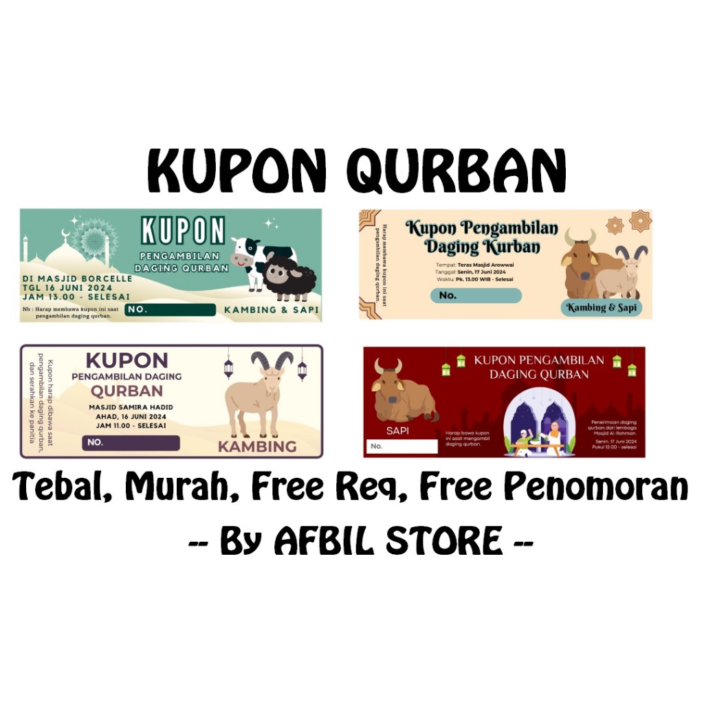 Custom Kupon Qurban Idul Adha Kambing Sapi Domba / Kupon Panitia Idul Adha / Tiket Pembagian Kurban