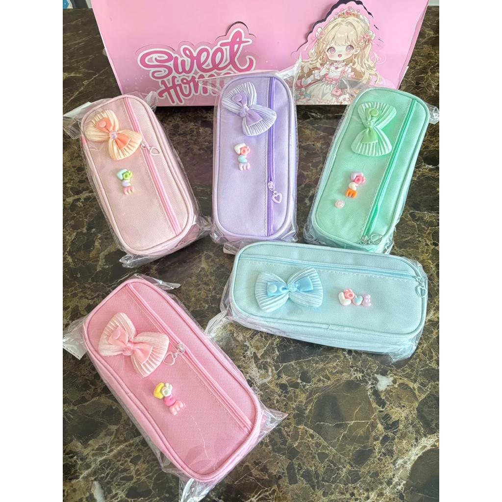 

Cindy Tempat Kotak Pensil Anak Case Pencil Lucu Korea Pouch Pita Love Kanvas Warna Warni