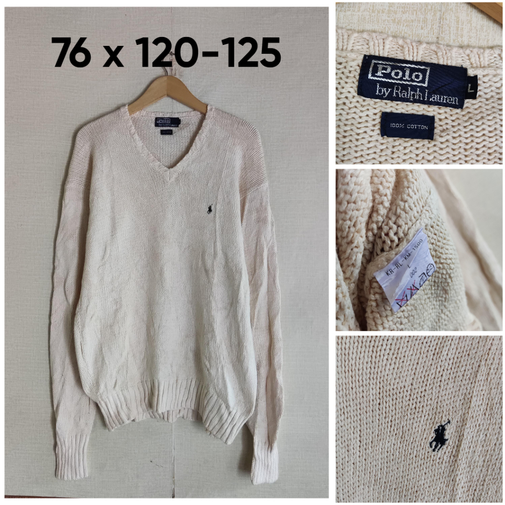 Sweater Rajut Tebal POLO Ralph Lauren Cream Size L Pria Wanita Atasan Outer Knit Unisex ZX286