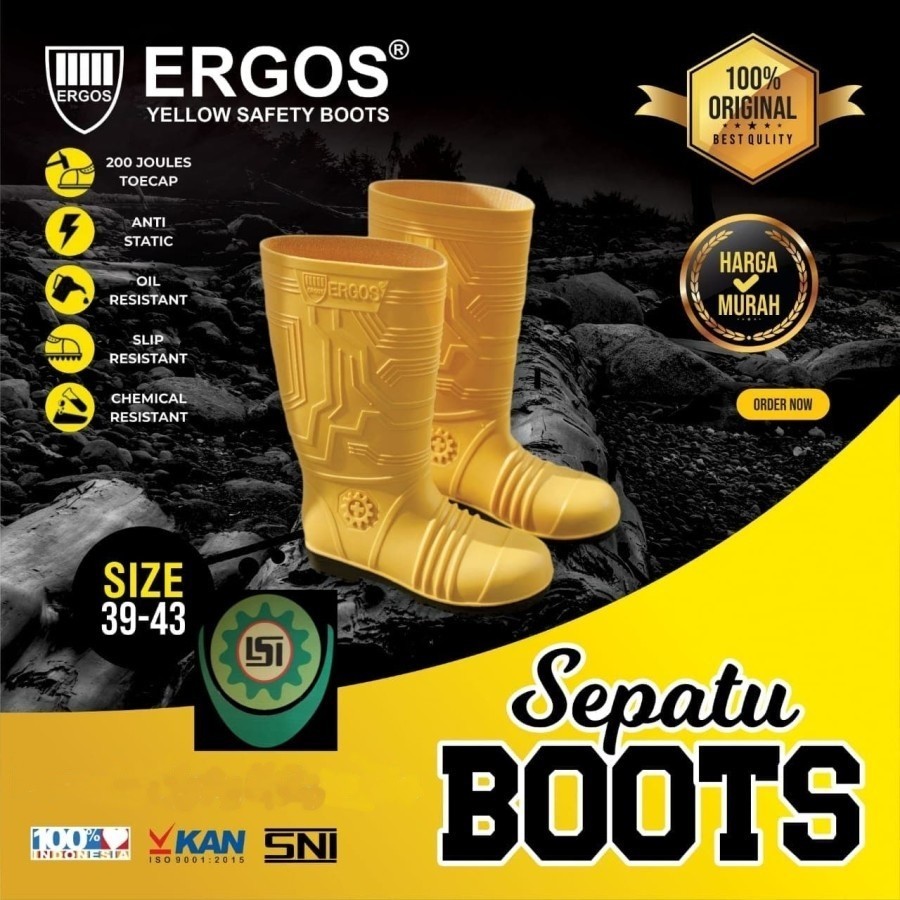 Sepatu Safety Ap Boot Proyek Ergos Pvc Steel Toe SNI