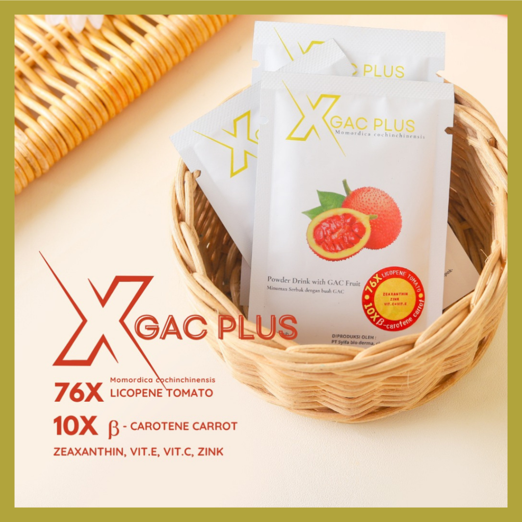 

XGac PLUS / Minuman Serbuk dengan Buah Gac /Minuman kesehatan 1 Sachet / 76 x licopene / 10 X beta carotene