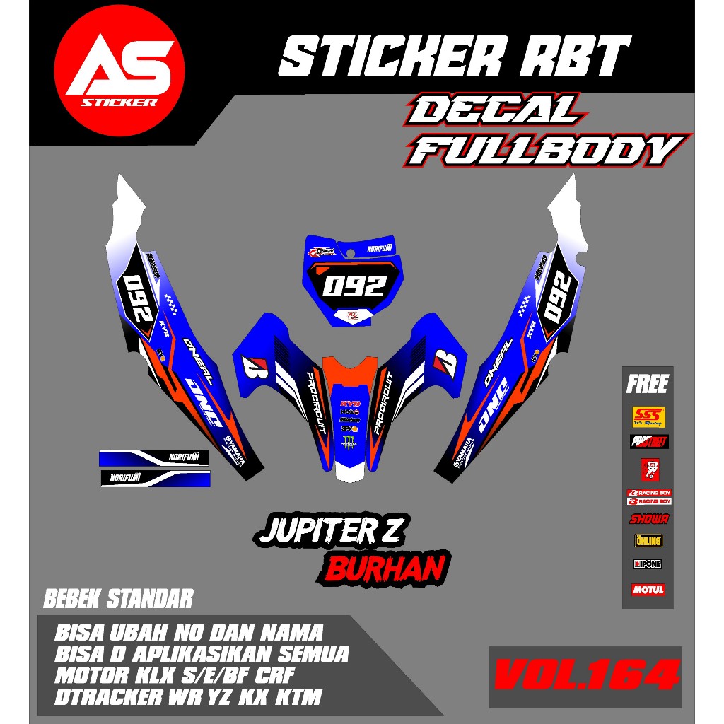 Sticker DECAL JUPITER Z BURHAN FULL BODY  MOTOR RBT BEBEK MODIF SUPERMOTO YZ CRF KLX KX KTM RBT new 