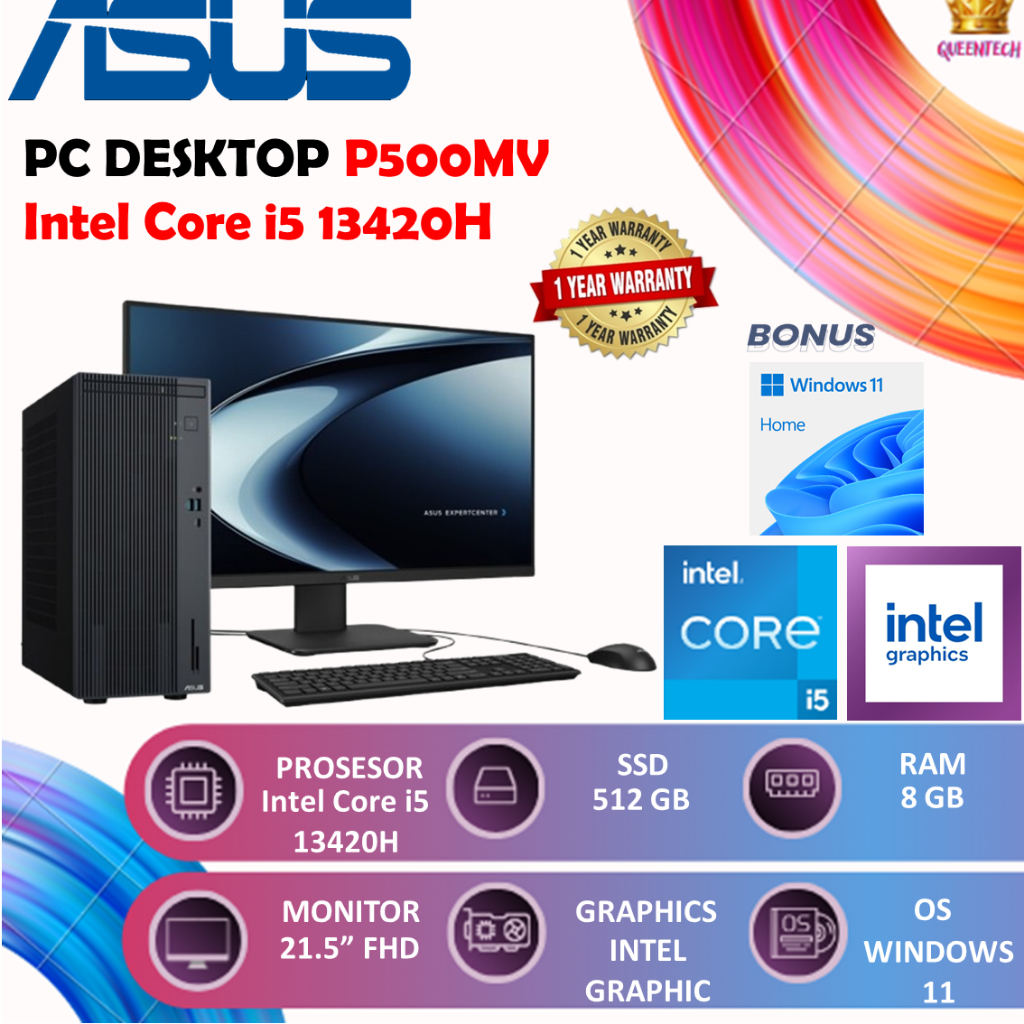Asus PC Desktop P500MV Intel Core i5 13420H [8GB/512GB] Windows 11+Monitor LED 21.5