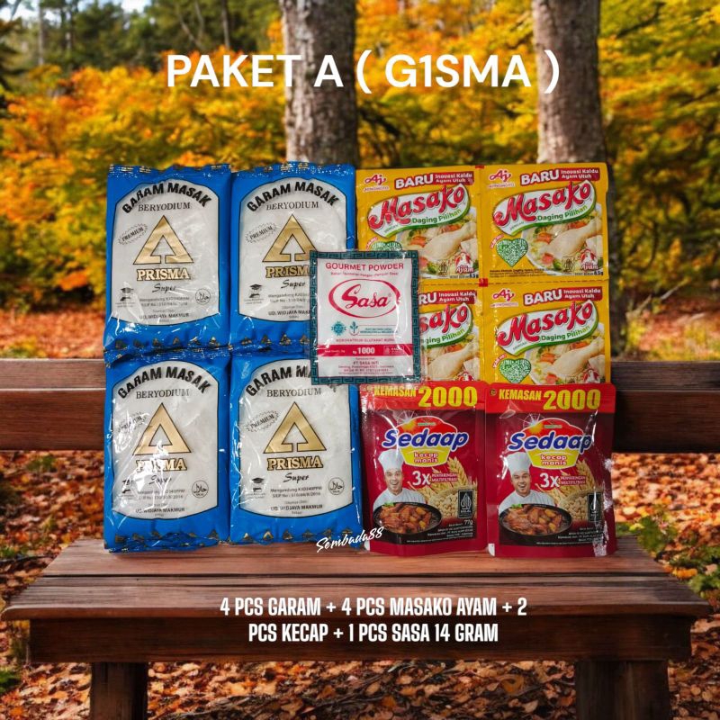 

PAKET HEMAT 10 RIBUAN 4 PCS GARAM 100 GRAM + 4 PCS MASAKO / ROYCO / SEDAAP + 2 PCS KECAP + 1 PCS SASA MICIN 85 GRAM / BUMBU DAPUR / GAREM / GARAM