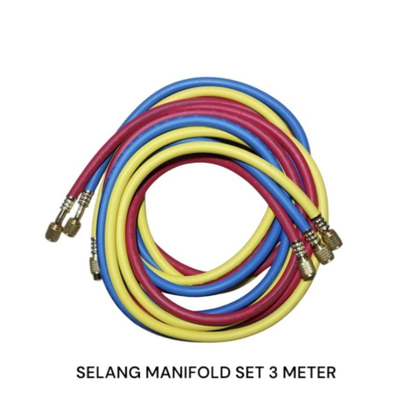 Selang Flushing AC Mobil Selang Cek Meteran Manifold AC Mobil panjang 3 Meter 1Set ( 3 Warna Merah B