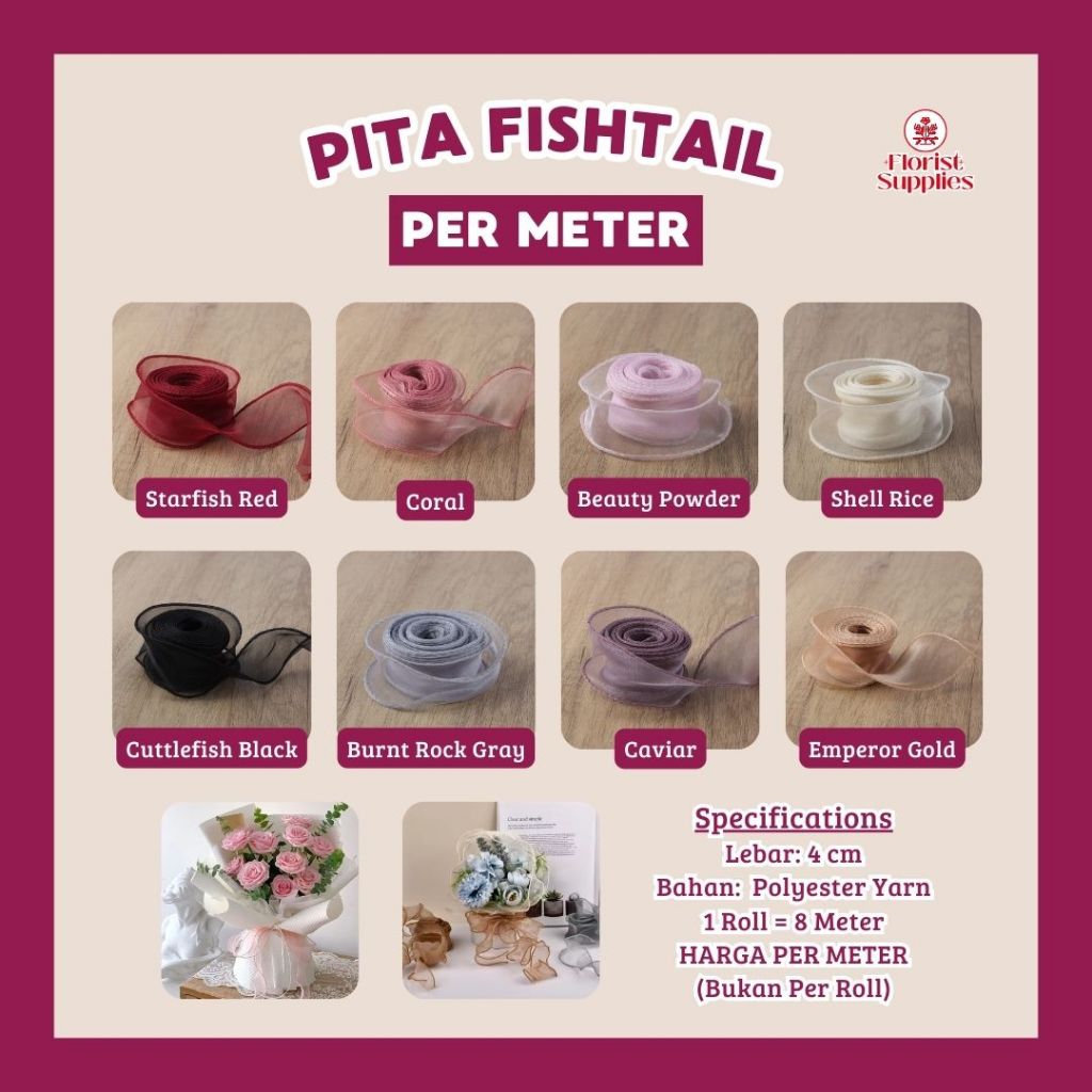 

[PER METER] - Pita Fishtail Organza Ribbon Keriting Wavy Curly Transparan Pita Kado Hiasan Buket