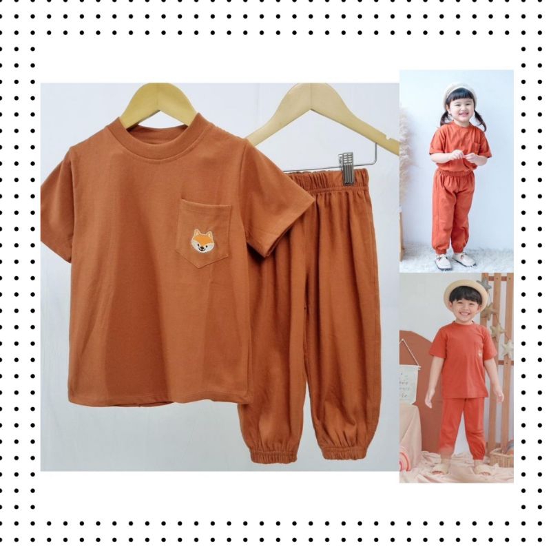Setelan Kaos Anak Unisex SMILEE JOJO Warna Coklat Tua 1-5 Thn