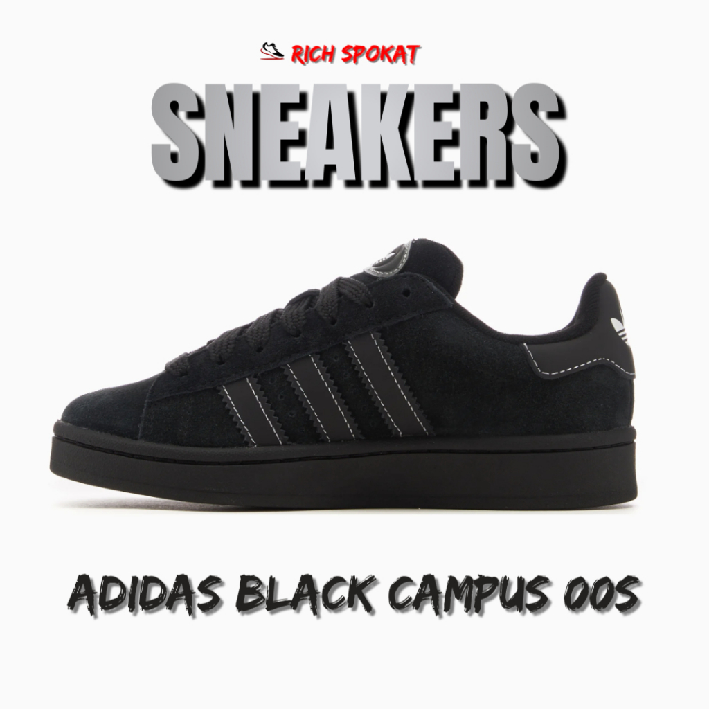 New  Campus Premium Tali Gemuk Pria Wanita Hitam Polos Sepatu Sekolah Full Black Skena Ootd Trandy