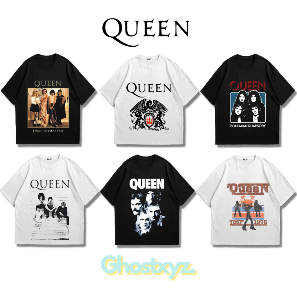 Ghostxyz T-Shirt Queen Black White Oversize Vintage Tee Baju Kaos