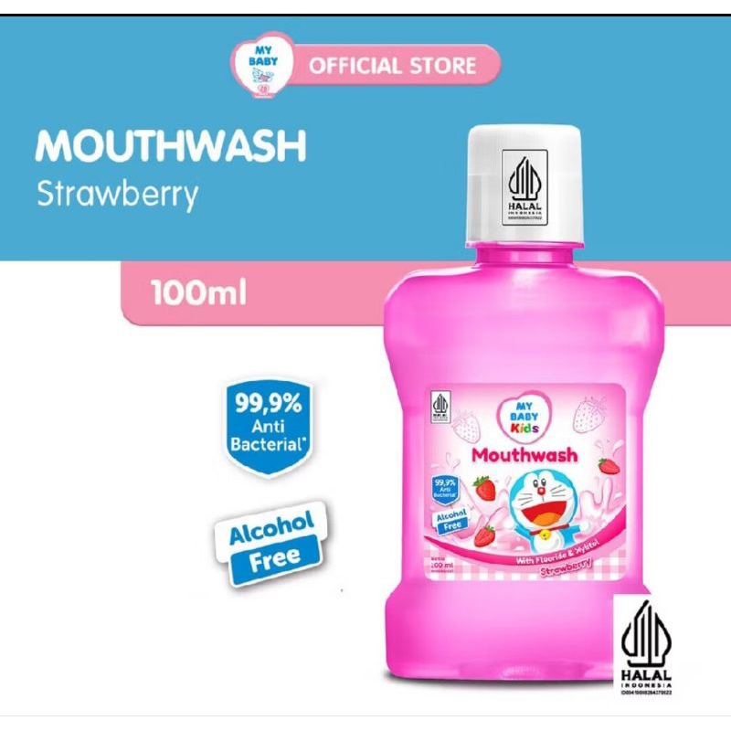 MY BABY KIDS Mouthwash 100ml Strawberry - Obat Kumur My Baby 100ml Strawberry