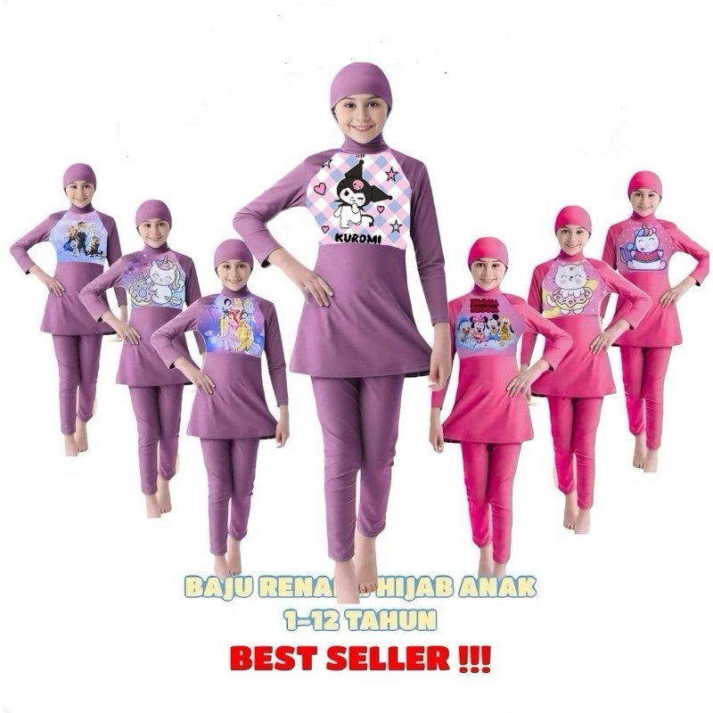 Baju Renang Anak Muslim Hijab 1-12 Tahun Best Seller Readi Makassar gowa Maros