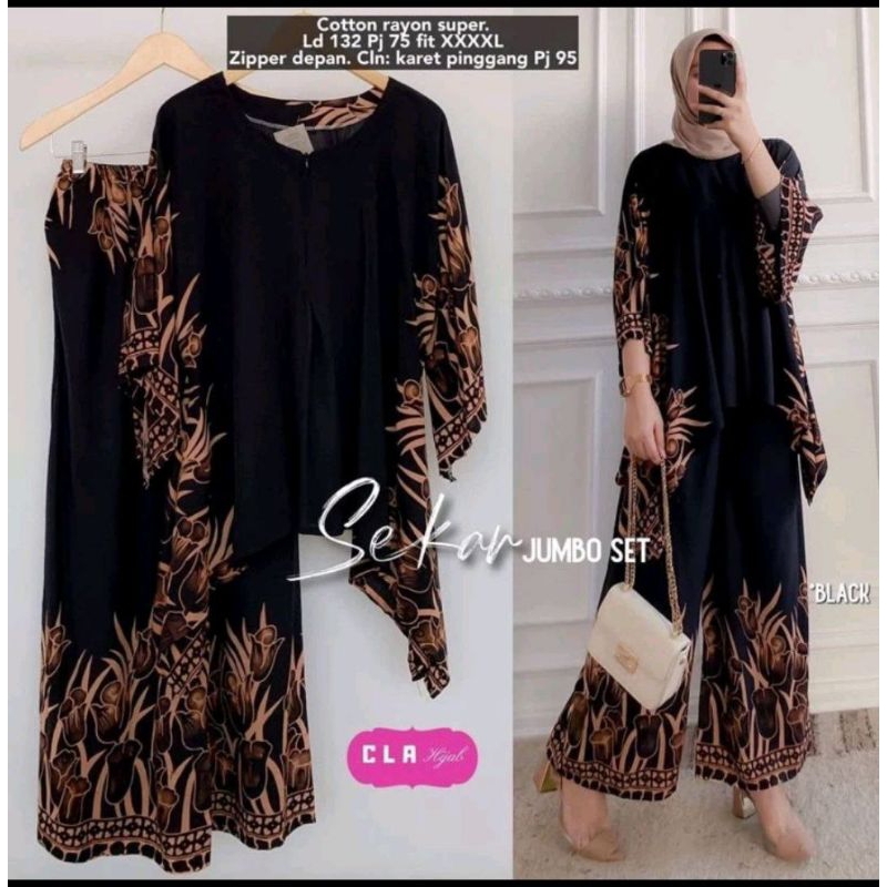 Jumbo Set Wanita Terbaru WAKA SEKAR Katun Rayon Premium Setelan Tunik Model Celana Kulot Cp Panjang 