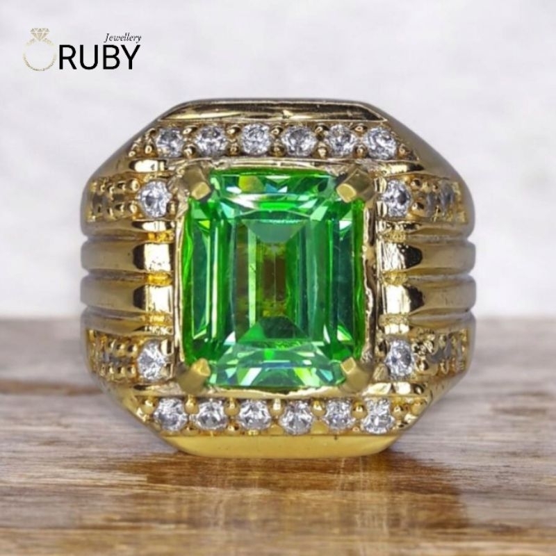 Cincin Batu Green Emerald Aquamarine