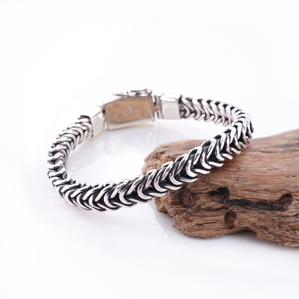 Gelang Pria Perak Asli 925 Motif Borobudur Sisik