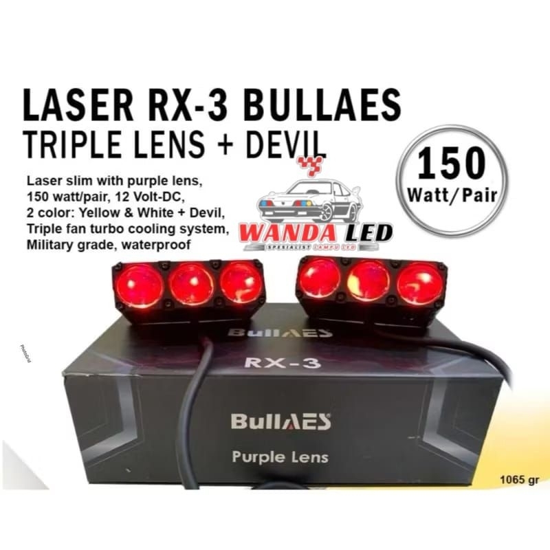 Lampu Sorot RX 3 BULLAES Mini Laser 150 Watt Putih Kuning Lampu Sorot Kabut Universal