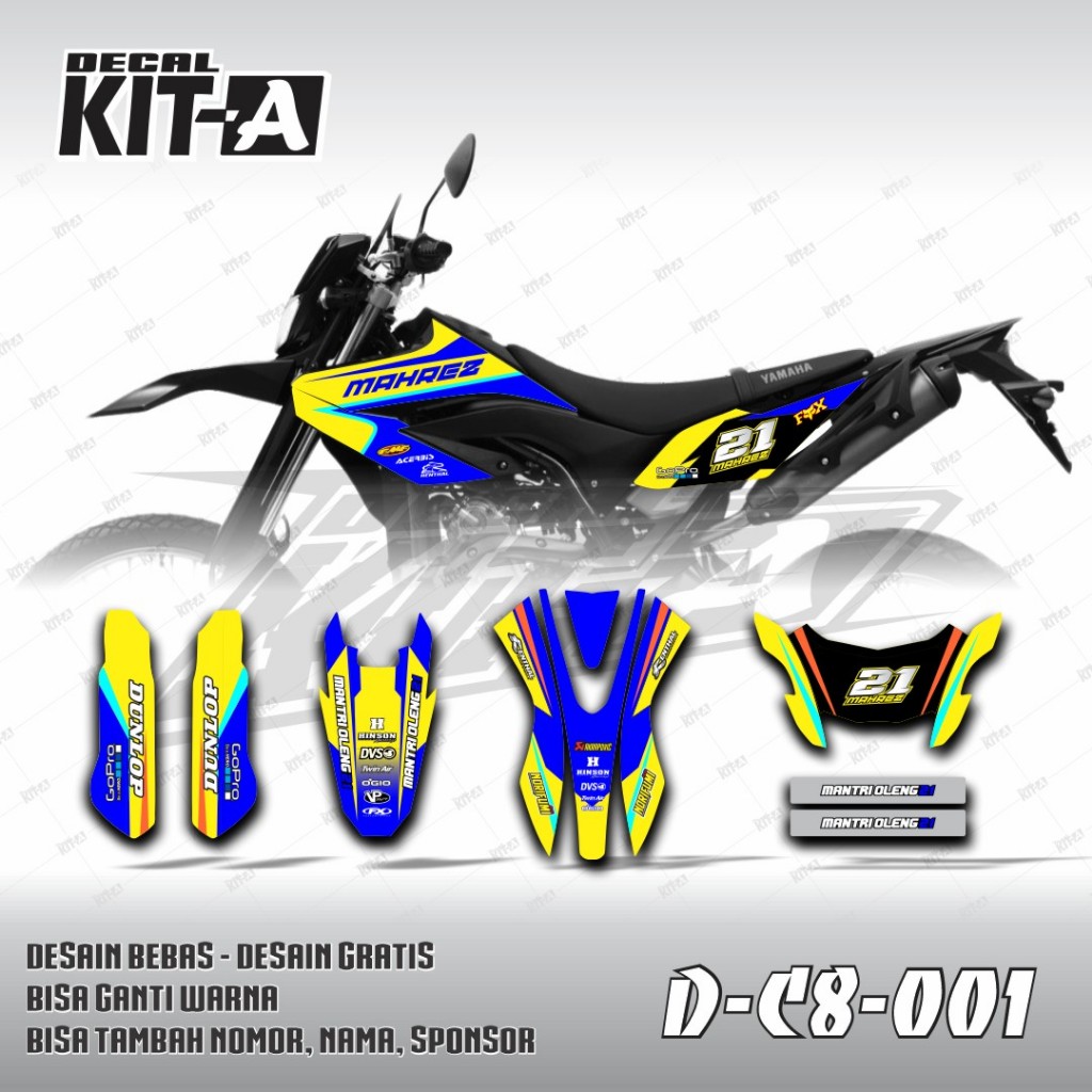 Stiker sticker decal motor WR 155 motif Elegan warna kuning biru kombinasi C8-001