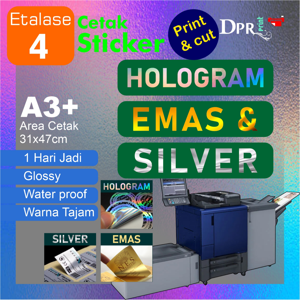 

CETAK STICKER A3+ | HOLOGRAM | GOLD | SILVER | cocok untuk prodak kelas premium
