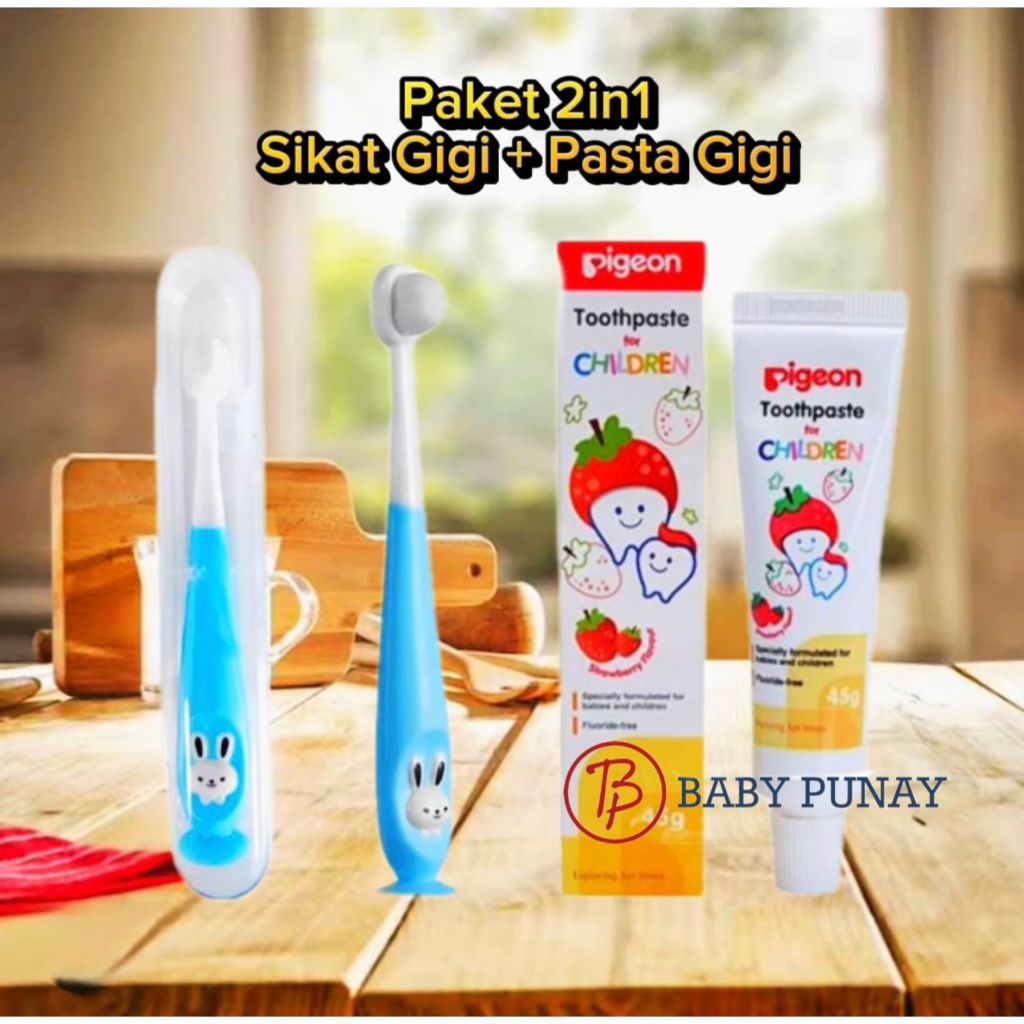Paket Sikat Pasta Gigi Pigeon Bayi dan Sikat Gigi Bulu Lembut 2in1 / Sikat Gigi Bayi Bulu Halus /  P
