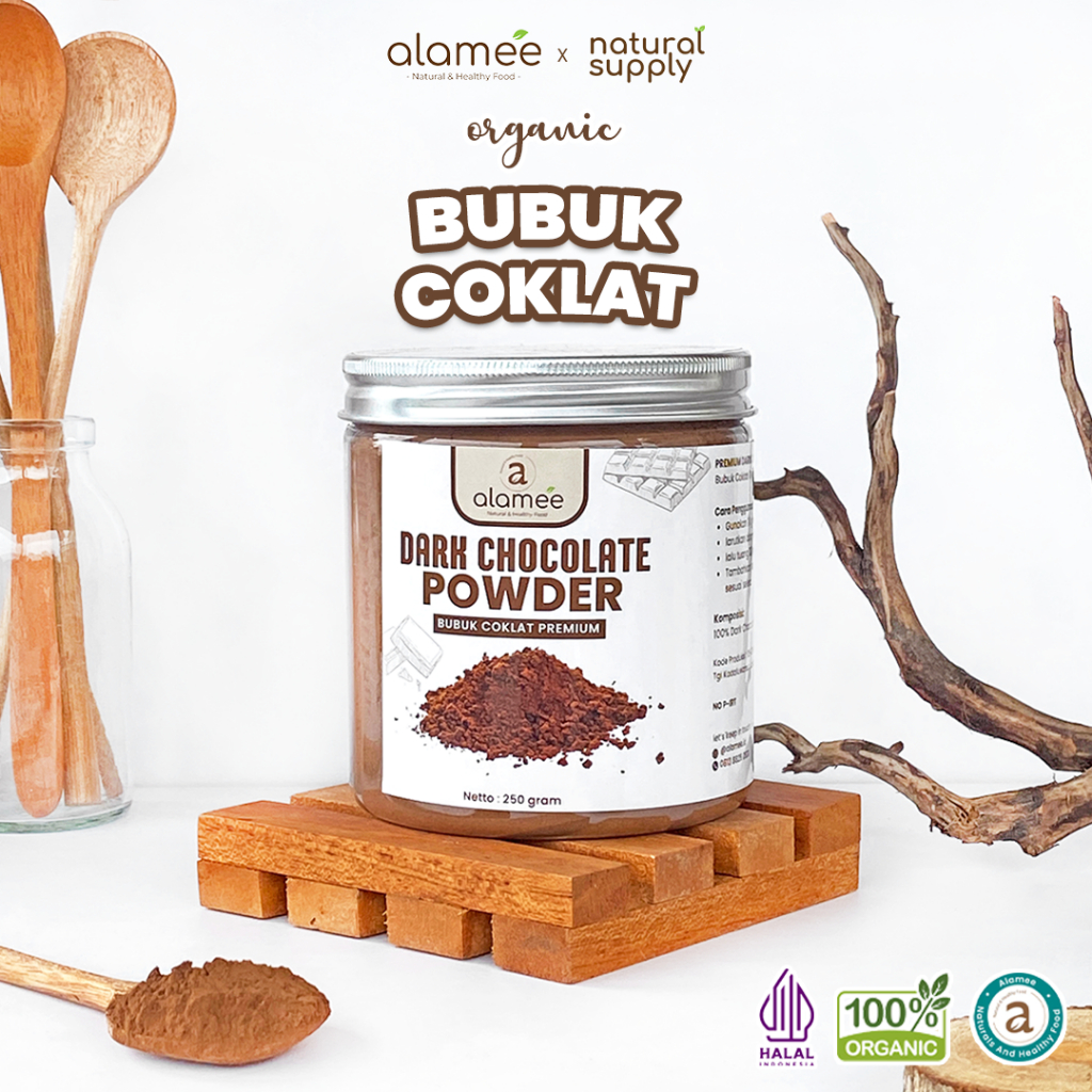 

ALAMEE Dark Chocolate Powder PREMIUM Minuman Bubuk Coklat Gluten Free Dark Cocoa Tanpa Gula 250gr organikya