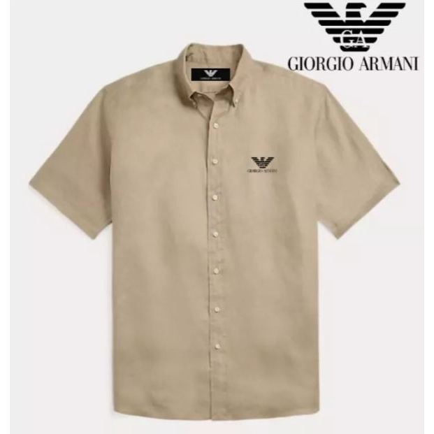 Giorgio Armani -  Kemeja Pria Lengan Pendek - Kemeja Polos Lengan Pendek Kemeja Formal