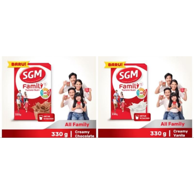 

SGM Family Yummy-Nutri 330gr (Rasa Creamy Chocolate dan Creamy Vanilla, Exp Nov 2025)