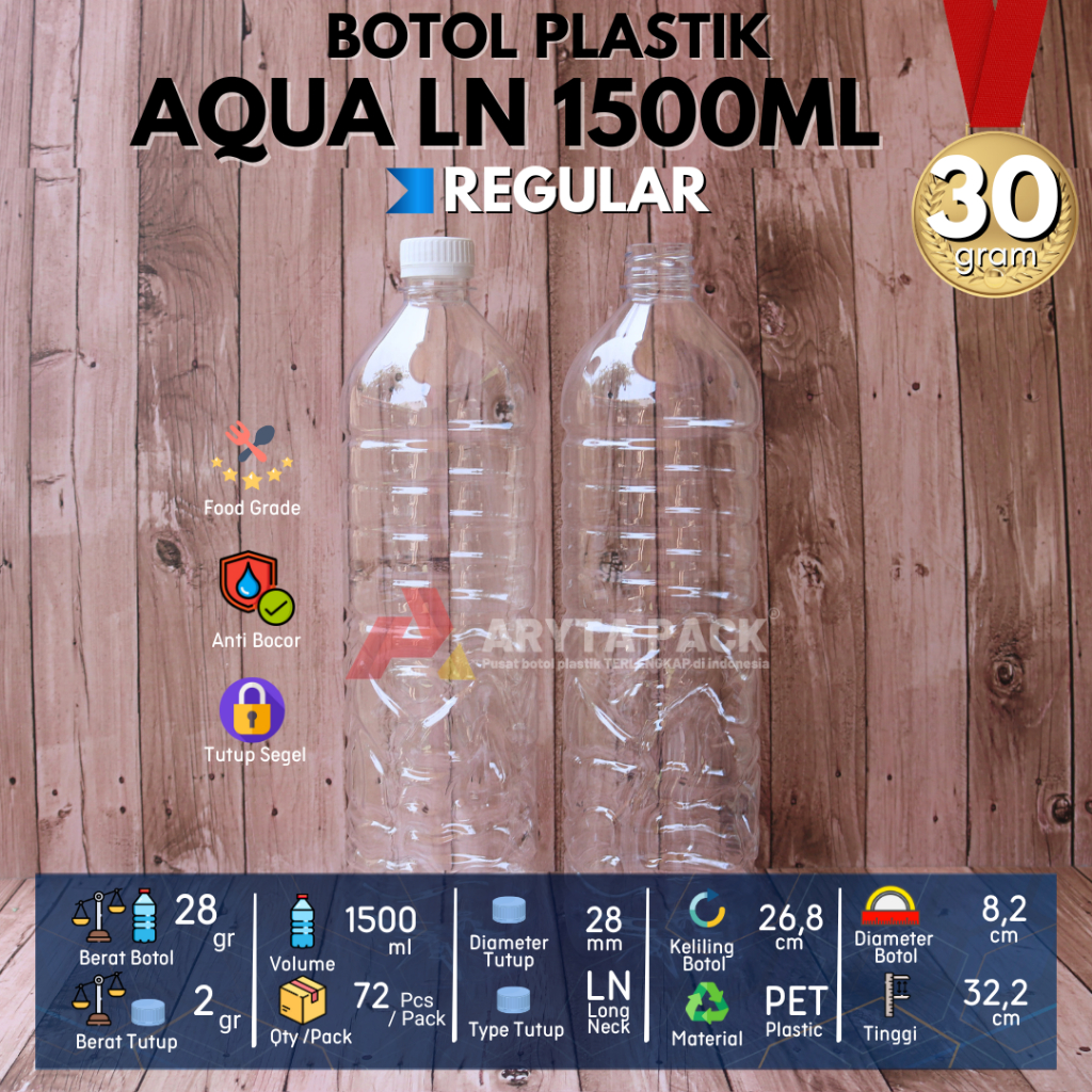 Botol plastik PET 1,5liter 1500ml aqua minuman mineral jus susu kopi tutup warna-warni - FLASH