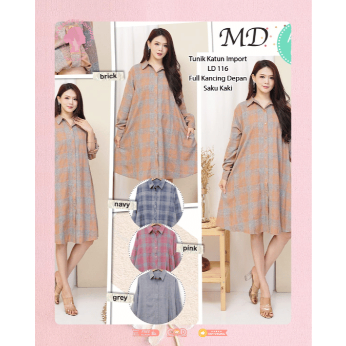 Tunik Linen Premium Wanita – Full Kancing Depan, Saku Kaki, LD 116, High Quality & Nyaman