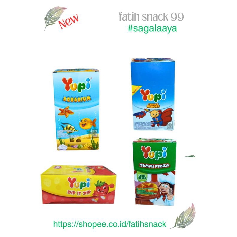 

PERMEN YUPI ANEKA RASA ISI 12 PCS x 18G AQUARIUM, DIP IT DIP, TRIFLET HEROES & GUMMY PITZZA