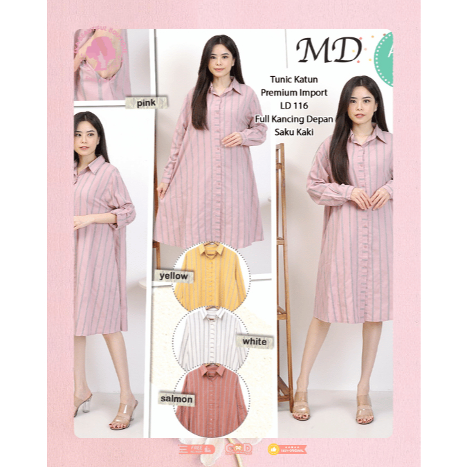 Tunik Linen Premium Wanita – Full Kancing Depan, Saku Kaki, LD 116, High Quality & Nyaman