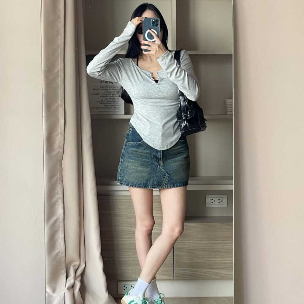 Bluethreads - Oracer Jeans Skirt Rok Mini Denim stretch Pinggang Tinggi Wanita Jumbo terbaru
