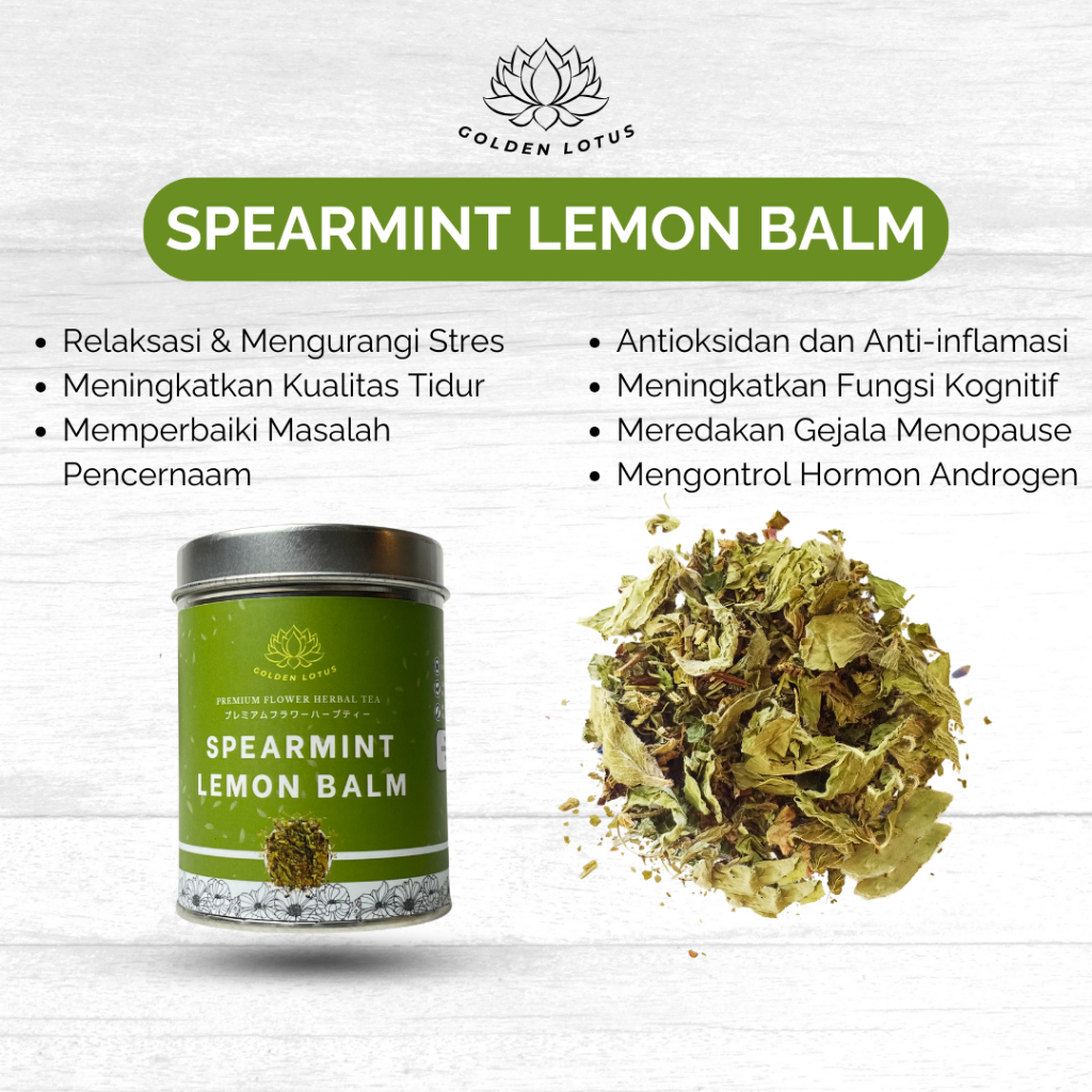 

GOLDEN LOTUS Teh Meredakan Stres Kembung Spearmint Lemon Balm Organic Premium Flower Tea Herbal