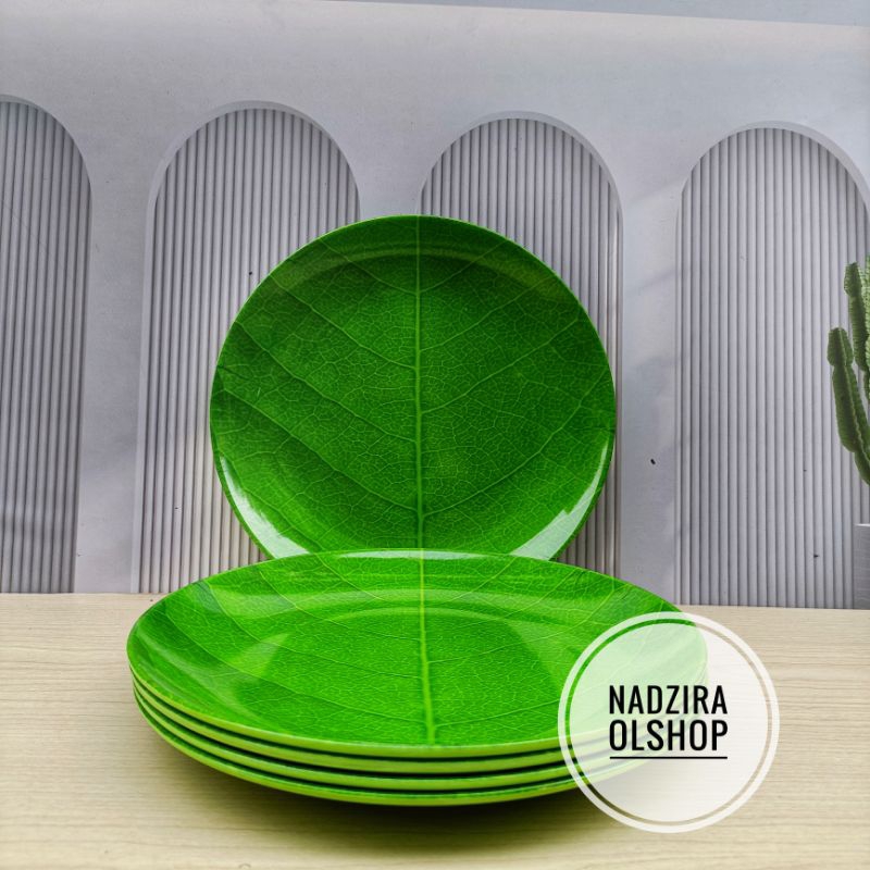 (12 pcs 6 Pcs 3 Pcs) Piring makan tebal melamin - motif daun - piring melamin - daun.