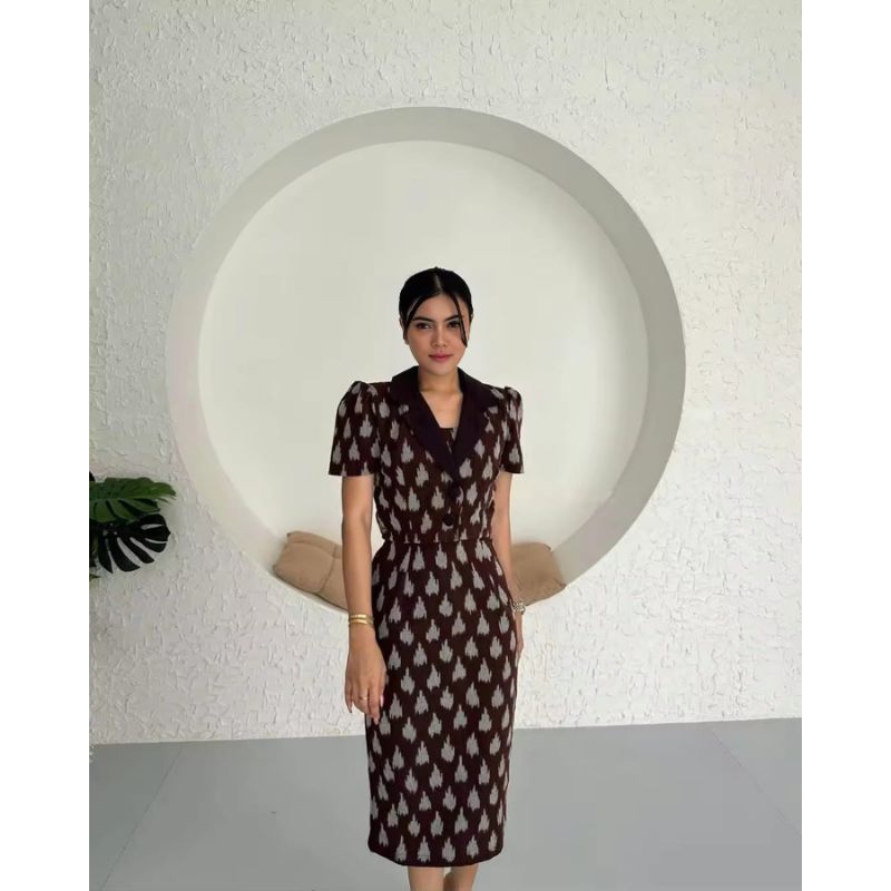 Baju Tenun Couple Pesta - Dress Tenun Pesta Wanita dan Pria - Kondangan, Pasangan, Sarimbit