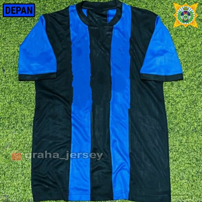 Jersey PERSIRAM Polos Biru Hitam Salur Garis TANPA LOGO Full Printing Retro Lokal