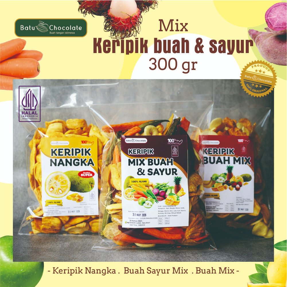 

Batu Chocolate Keripik Mix Buah dan Sayur 300 gr / Keripik Mix Buah / Keripik Nangka Super