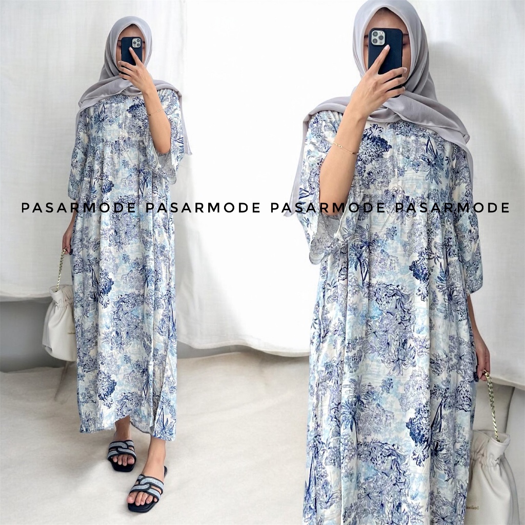 OFFICIAL XSTORE.ID - DEBORA DASTER RAYON VIRAL KEKINIAN GAMIS MIDI DRESS LENGAN TEROMPET 3/ 4 DAILY