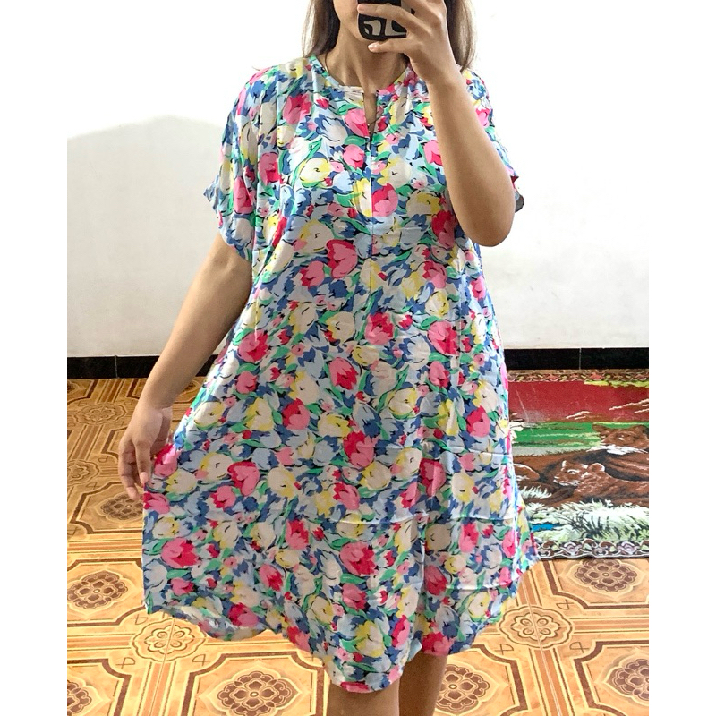 DASTER BIRU MUDA MOTIF BUNGA WARNA WARNI