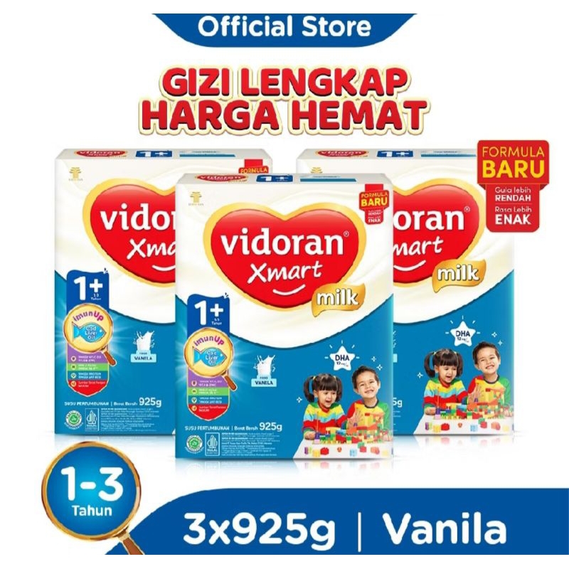 

VIDORAN XMART 3+/1+ Madu-Vanila 925gr ( 3 pcs ) Susu Formula Pertumbuhan