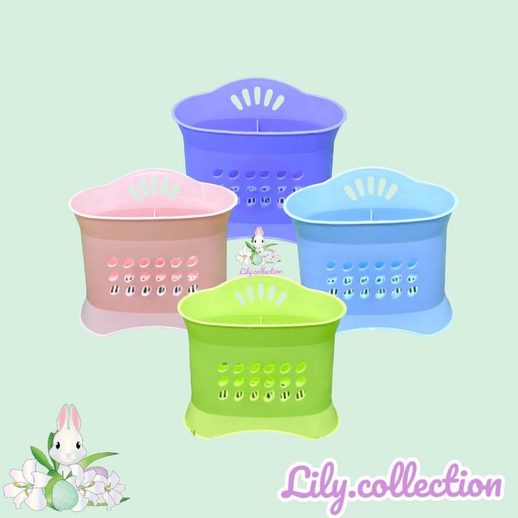 LILYCOLLECTION Tempat Sendok Plastik Dua Sekat Warna Pastel