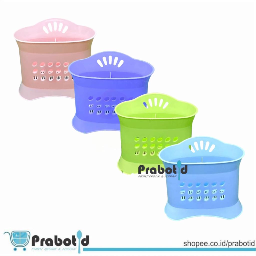 PRABOTID Tempat Sendok Plastik Dua Sekat Warna Pastel