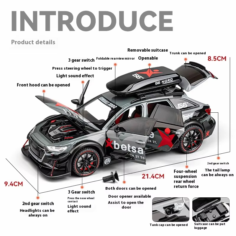 1:24 Audi Rs6 Avant Dtm Abt Metal Diecast Racing Car Koleksi Pajangan Hadiah Mainan Mobil Sport
