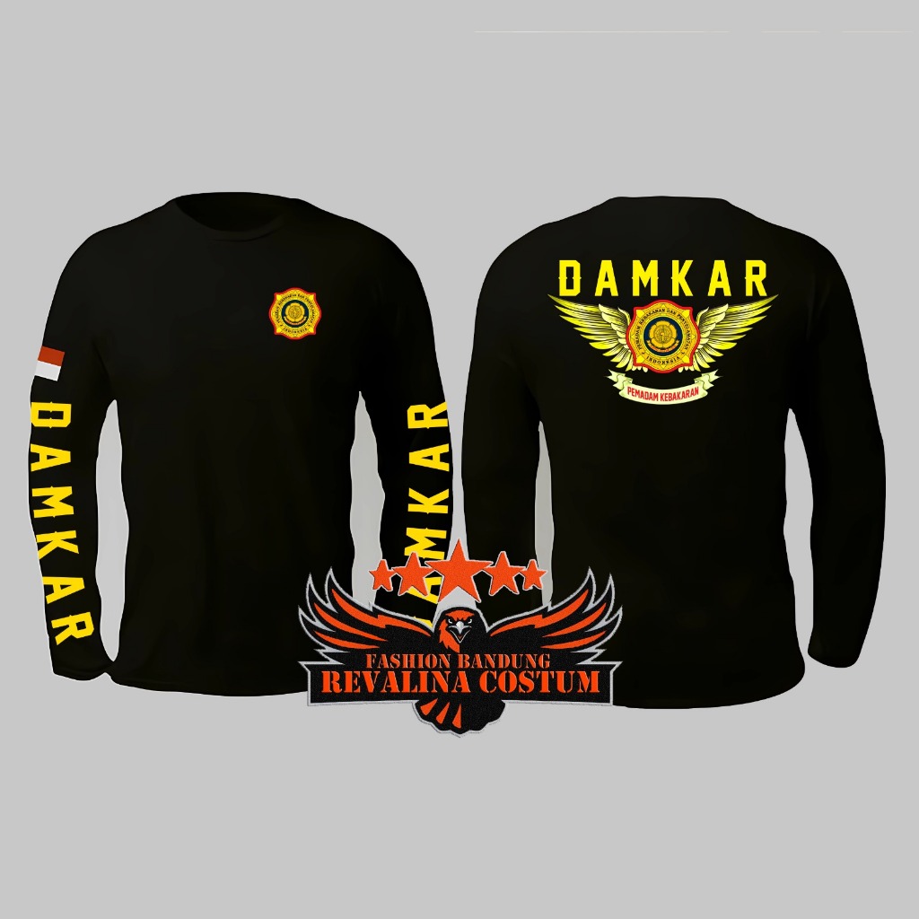 kaos atasan Damkar t-shirt pemdam kebakaran fire fighter lengan panjang warna hitam